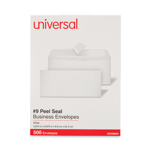 Image of Universal® Peel Seal Strip Business Envelope, #9, Square Flap, Self-Adhesive Closure, 3.88 X 8.88, White, 500/Box