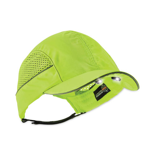 Skullerz 8960 Bump Cap with LED Lighting, Short Brim, Lime Green, Ships in 1-3 Business Days