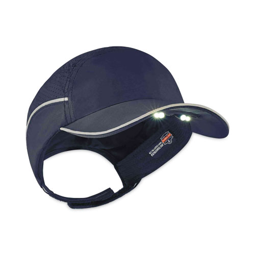 Image of Ergodyne® Skullerz 8965 Lightweight Bump Cap Hat With Led Lighting, Short Brim, Navy, Ships In 1-3 Business Days