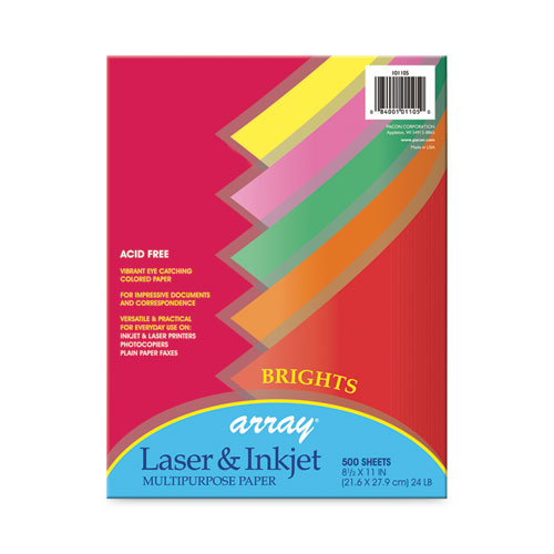 Array Colored Bond Paper, 24 lb Bond Weight, 8.5 x 11, Assorted Bright Colors, 500/Ream