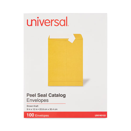 Image of Universal® Peel Seal Strip Catalog Envelope, #10 1/2, Square Flap, Self-Adhesive Closure, 9 X 12, Natural Kraft, 100/Box