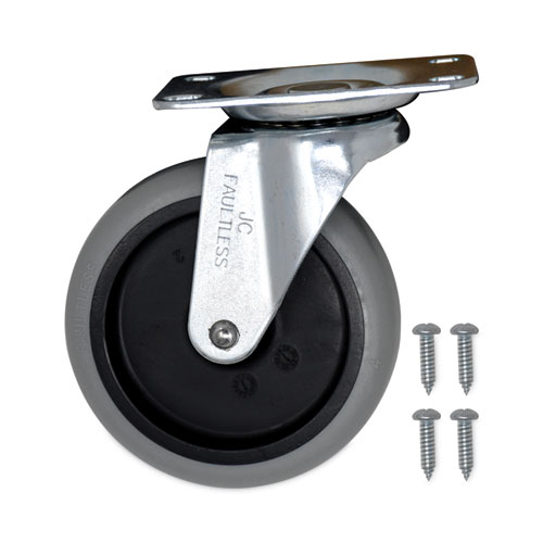 Image of Rubbermaid® Commercial Non-Marking Plate Casters, Swivel Mount Plate, 4" Wheel, Black/Gray/Silver