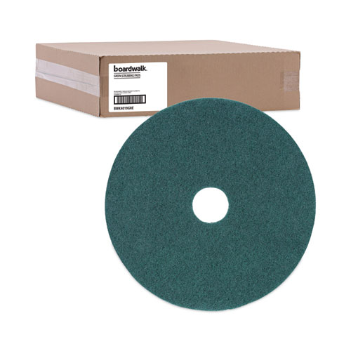 Image of Boardwalk® Heavy-Duty Scrubbing Floor Pads, 19" Diameter, Green, 5/Carton
