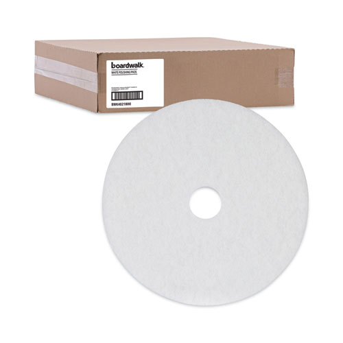 Image of Boardwalk® Polishing Floor Pads, 21" Diameter, White, 5/Carton