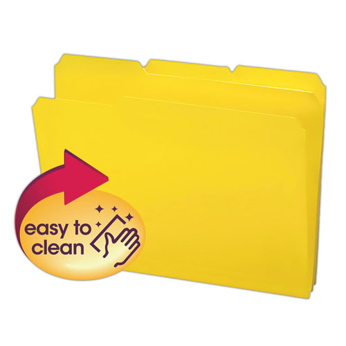 Top Tab Poly Colored File Folders, 1/3-Cut Tabs: Assorted, Letter Size, 0.75" Expansion, Yellow, 24/Box
