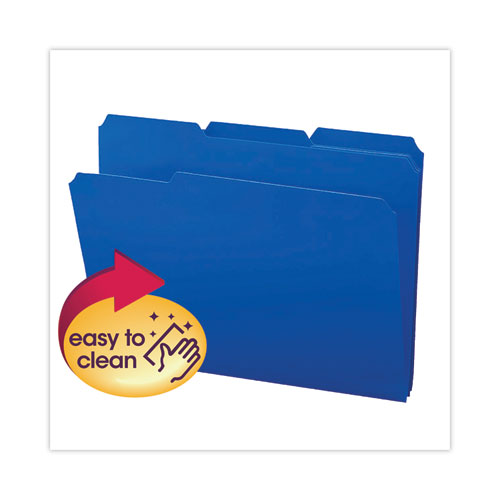 Image of Smead™ Top Tab Poly Colored File Folders, 1/3-Cut Tabs: Assorted, Letter Size, 0.75" Expansion, Blue, 24/Box