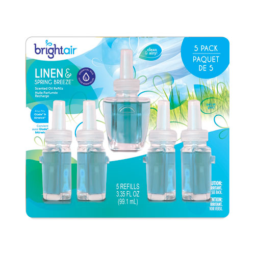 BRIGHT Air® Electric Scented Oil Air Freshener Refill, Linen and Spring Breeze, 0.67 oz Bottle, 5/Pack