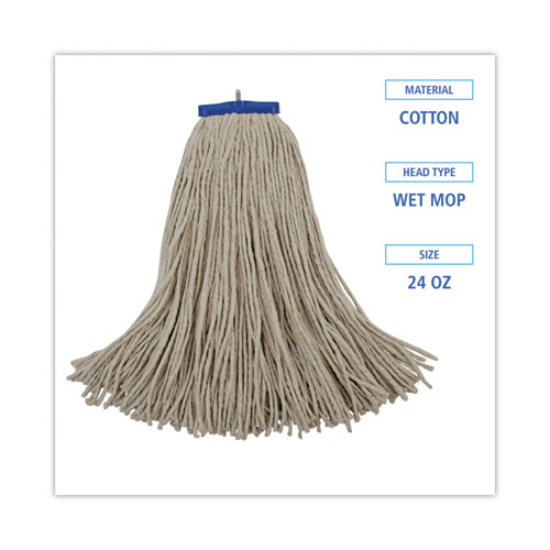 Image of Boardwalk® Cut-End Lie-Flat Wet Mop Head, Cotton, 24Oz, White