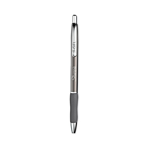 Image of S-Gel Premium Metal Barrel Gel Pen, Retractable, Medium 0.7 mm, Black Ink, Black Barrel, 2/Pack