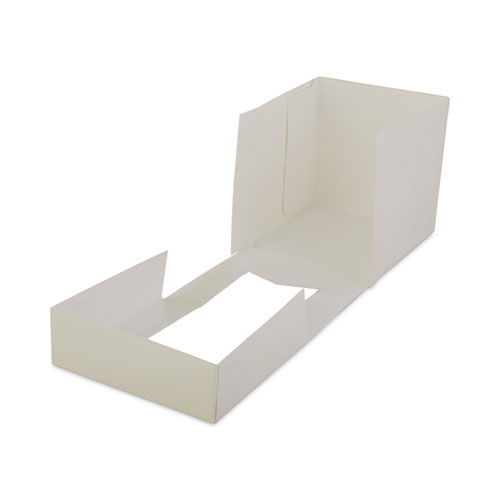 Image of Sct® White Window Bakery Boxes With Attached Flip Top, 4-Corner Beers Design, 4.5 X 4.5 X 4.5, White, Paper, 200/Carton