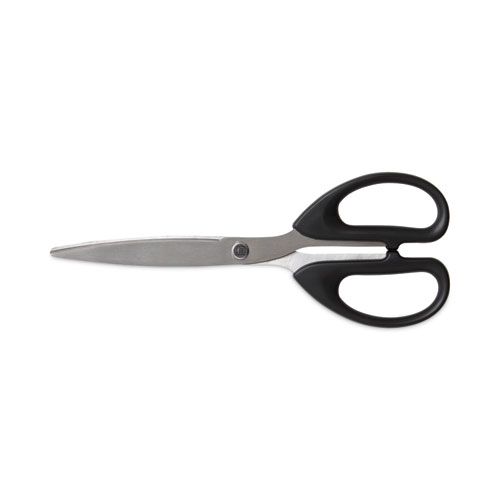 Ambidextrous Stainless Steel Scissors, 7" Long, 3.23" Cut Length, Black Straight Symmetrical Handle
