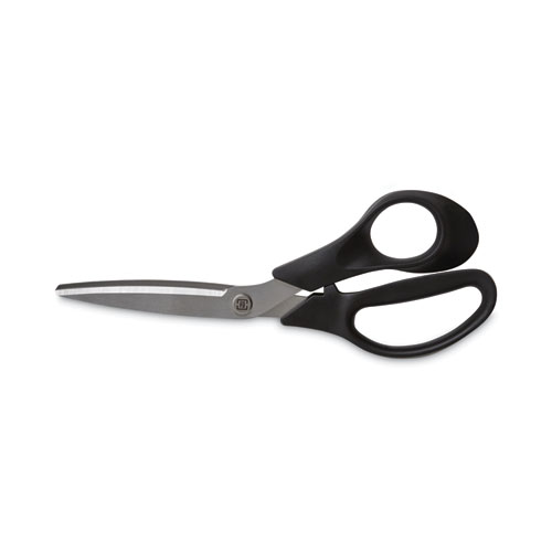 Stainless Steel Scissors, 8" Long, 3.58" Cut Length, Black Offset Handle