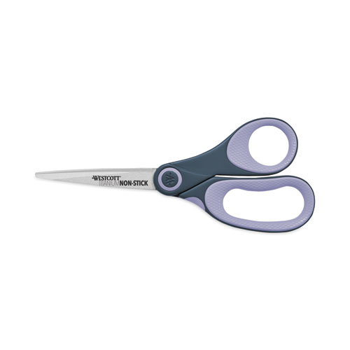 Westcott® Non-Stick Titanium Bonded Scissors, 8" Long, 3.25" Cut Length, Gray/Purple Straight Handle