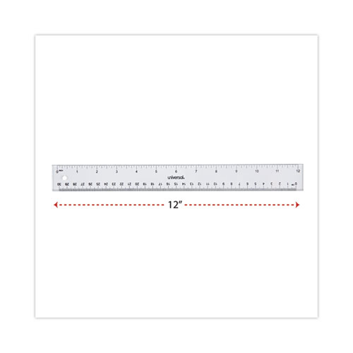 Image of Universal® Clear Plastic Ruler, Standard/Metric, 12" Long, Clear