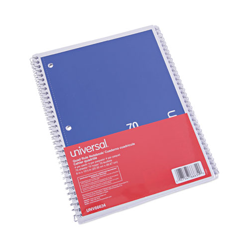 Image of Universal® Wirebound Notebook, 1-Subject, Quadrille Rule (4 Sq/In), Assorted Cover Colors, (70) 10.5 X 8 Sheets, 4/Pack