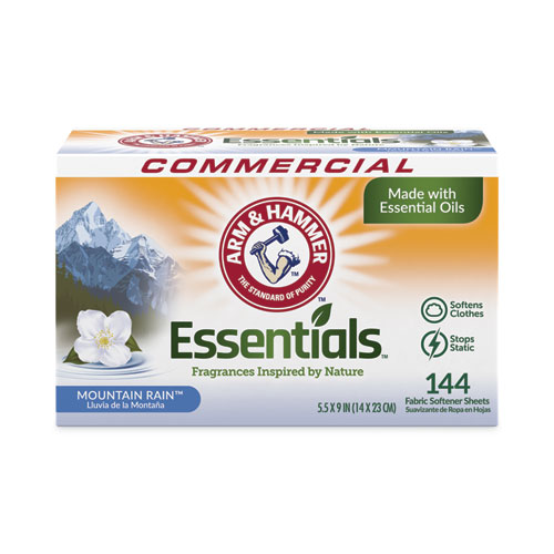 Image of Arm & Hammer™ Essentials Dryer Sheets, Mountain Rain, 144 Sheets/Box, 6 Boxes/Carton