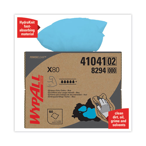 Image of Wypall® Power Clean X80 Heavy Duty Cloths, 11.1 X 16.8, Blue, 160 Wipers/Carton