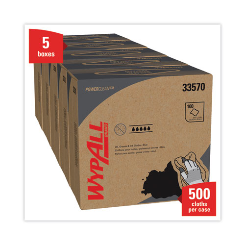 Image of Wypall® Power Clean Oil, Grease And Ink Cloths, Pop-Up Box, 8.8 X 16.8, Blue, 100/Box, 5/Carton