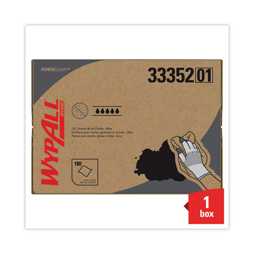 Image of Wypall® Power Clean Oil, Grease And Ink Cloths, Brag Box, 12.1 X 16.8, Blue, 180/Box