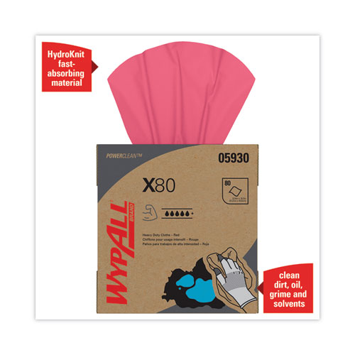 X80 Cloths, HYDROKNIT, POP-UP Box, 8.34 x 16.8, Red, 80/Box, 5 Box/Carton