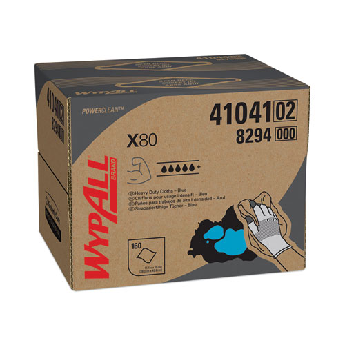 Wypall® Power Clean X80 Heavy Duty Cloths, 11.1 X 16.8, Blue, 160 Wipers/Carton