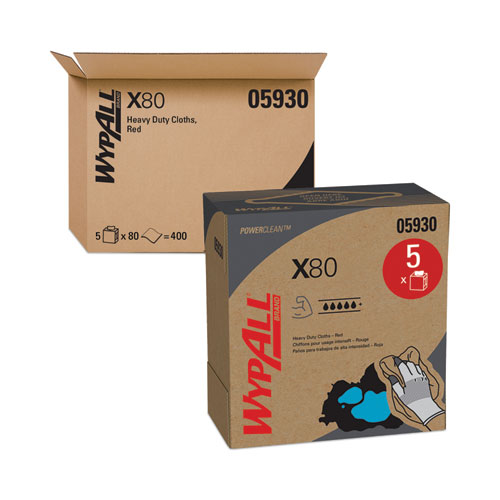 Image of X80 Cloths, HYDROKNIT, POP-UP Box, 8.34 x 16.8, Red, 80/Box, 5 Box/Carton