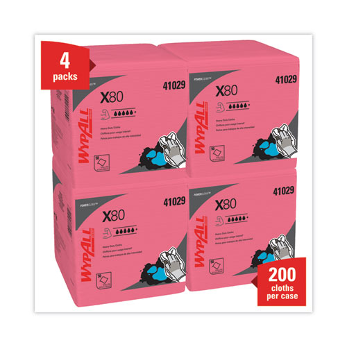 Power Clean X80 Heavy Duty Cloths,, 12.5 x 12, Red, 50/Box, 4 Boxes/Carton