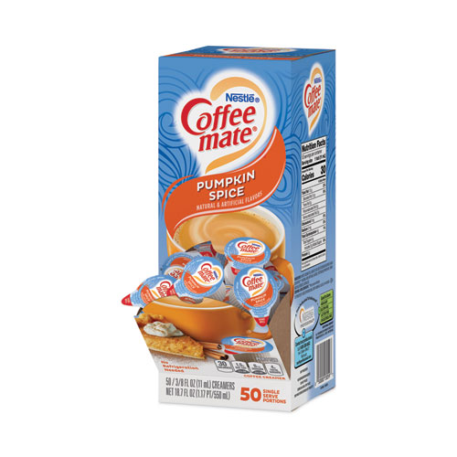Image of Coffee Mate® Liquid Coffee Creamer, Pumpkin Spice, 0.38 Oz Mini Cups, 50/Box, 4 Boxes/Carton, 200 Total/Carton
