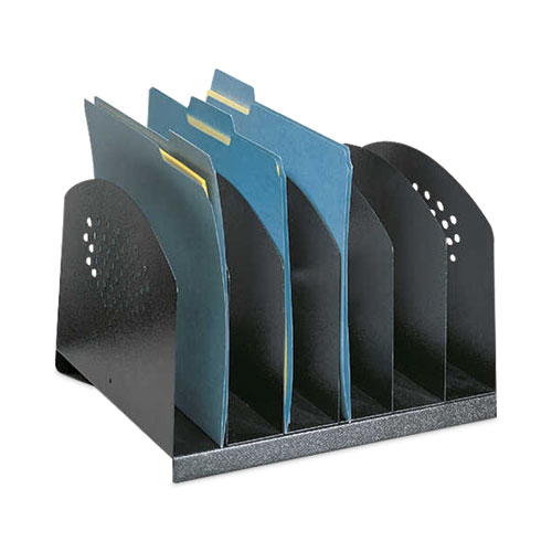 Image of Safco® Steel Vertical-Rack Desktop Sorter, 6 Sections, Letter Size Files, 12.25" X 11.25" X 8", Black, Ships In 1-3 Business Days