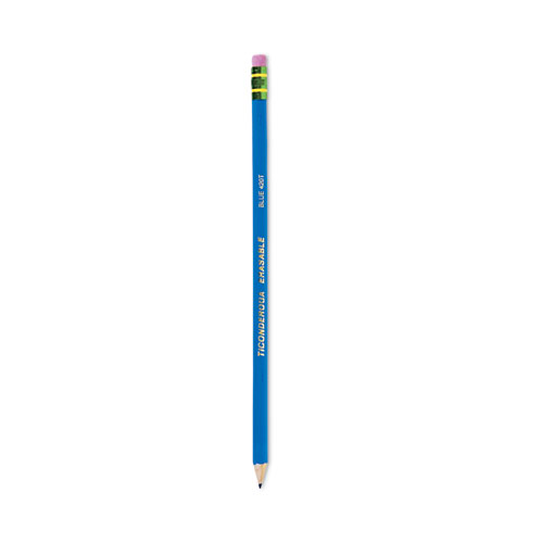 Image of Ticonderoga® Erasable Colored Pencils, 2.6 Mm, 2B (#1), Blue Lead, Blue Barrel, Dozen