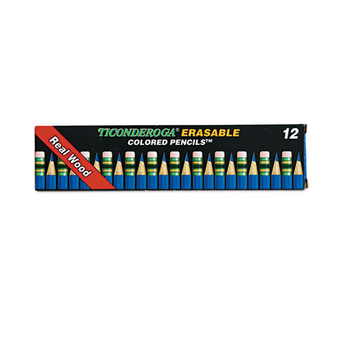 Image of Ticonderoga® Erasable Colored Pencils, 2.6 Mm, 2B (#1), Blue Lead, Blue Barrel, Dozen