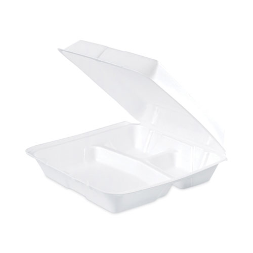 Image of Dart® Insulated Foam Hinged Lid Containers, 3-Compartment, 9.3 X 9.5 X 3, White, 200/Pack, 2 Packs/Carton