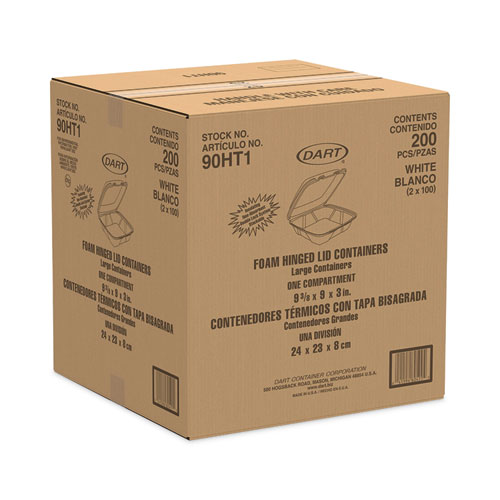 Image of Dart® Insulated Foam Hinged Lid Containers, 1-Compartment, 9 X 9.4 X 3, White, 200/Pack, 2 Packs/Carton