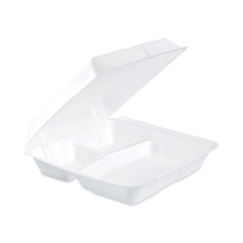 Image of Dart® Insulated Foam Hinged Lid Containers, 3-Compartment, 9.3 X 9.5 X 3, White, 200/Pack, 2 Packs/Carton