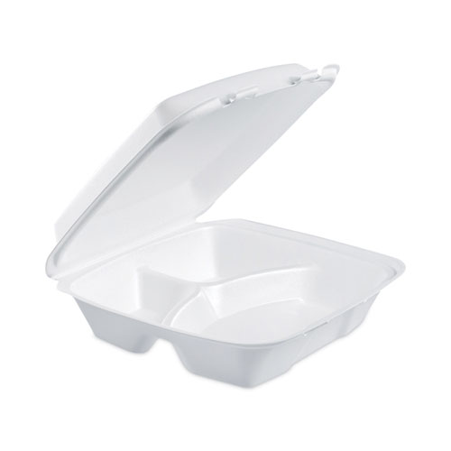 Insulated Foam Hinged Lid Containers, 3-Compartment, 9 x 9.4 x 3, White, 200/Pack, 2 Packs/Carton