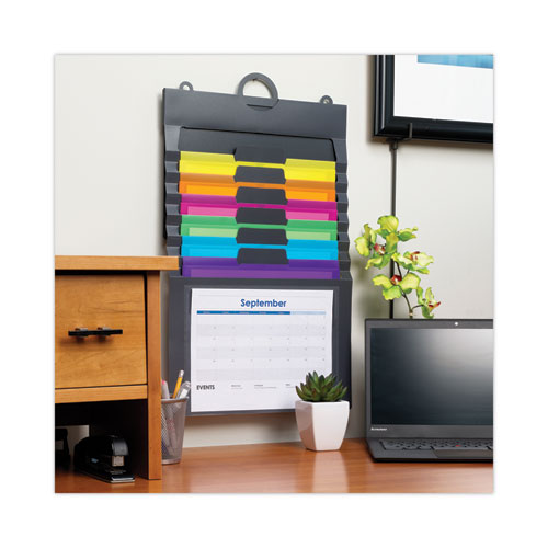 Image of Smead™ Cascading Wall Organizer, 6 Sections, Letter Size, 14.25 X 24.25, Gray, Neon Green, Neon Orange, Neon Pink, Purple, Yellow