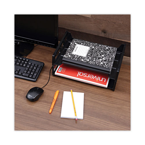Image of Universal® Recycled Plastic Side Load Desk Trays, 2 Sections, Letter Size Files, 13" X 9" X 2.75", Black