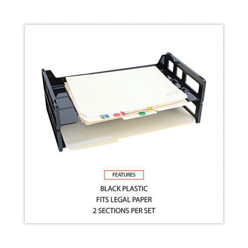 Recycled Plastic Side Load Desk Trays, 2 Sections, Legal Size Files, 16.25" x 9" x 2.75", Black
