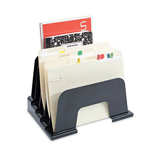 Image of Recycled Plastic Incline Sorter, 5 Sections, Letter Size Files, 13.25" x 9" x 9", Black