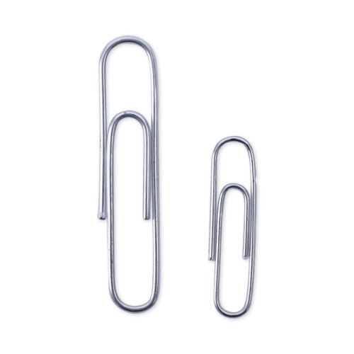 Plastic-Coated Paper Clips with One-Compartment Storage Tub, (750) #1 (1.3"), (250) Jumbo (2"), Silver