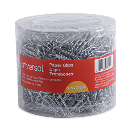 Plastic-Coated Paper Clips with Two-Compartment Dispenser Tub, (750) #2  Clips, (250) Jumbo Clips, Silver