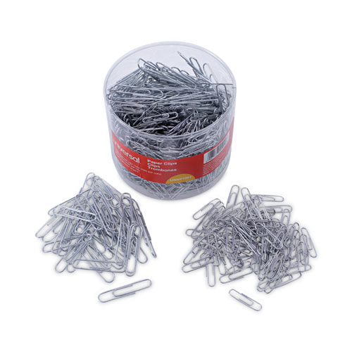 Plastic-Coated Paper Clips with Two-Compartment Dispenser Tub, (750) #2 Clips, (250) Jumbo Clips, Silver
