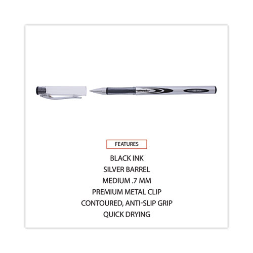 Image of Universal™ Gel Pen, Stick, Medium 0.7 Mm, Black Ink, Silver/Black Barrel, Dozen