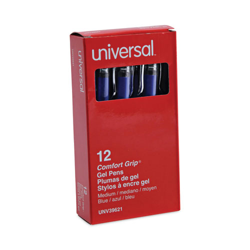 Image of Universal™ Gel Pen, Stick, Medium 0.7 Mm, Blue Ink, Silver/Blue Barrel, Dozen