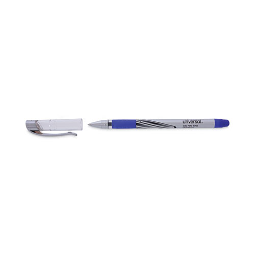 Image of Universal™ Gel Pen, Stick, Medium 0.7 Mm, Blue Ink, Silver/Blue Barrel, Dozen