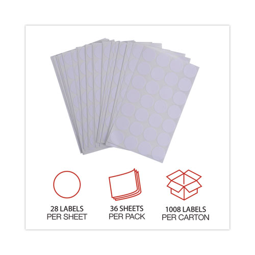 Image of Self-Adhesive Removable Color-Coding Labels, 0.75" dia, White, 28/Sheet, 36 Sheets/Pack