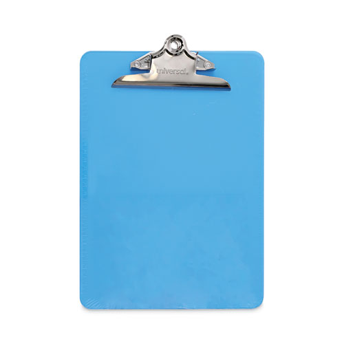 Universal® Plastic Clipboard With High Capacity Clip, 1.25" Clip Capacity, Holds 8.5 X 11 Sheets, Translucent Blue