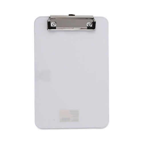 Universal® Plastic Clipboard With Low Profile Clip, 0.5" Clip Capacity, Holds 5 X 8 Sheets, Clear
