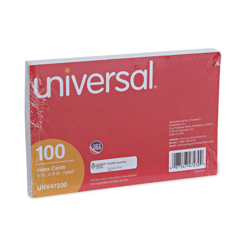 Image of Universal® Ruled Index Cards, 4 X 6, White, 100/Pack