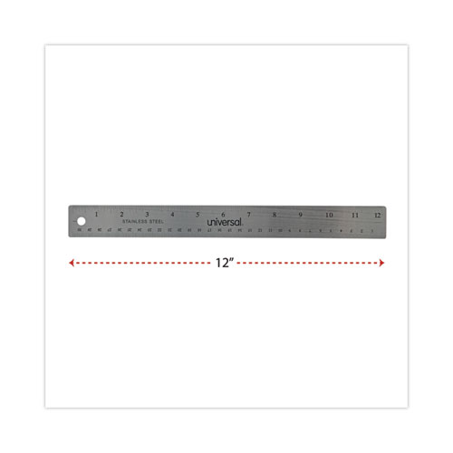 Image of Universal® Stainless Steel Ruler With Cork Back And Hanging Hole, Standard/Metric, 12" Long